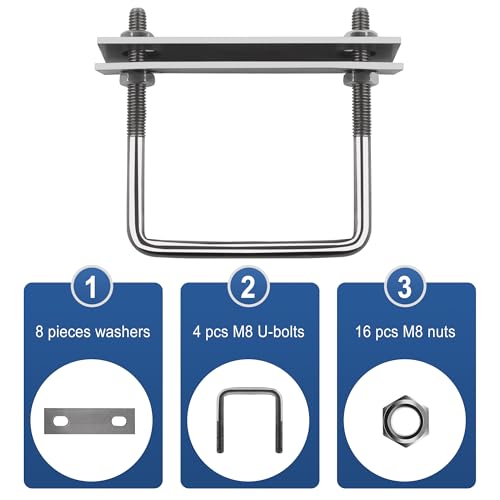Bügelschraube, U Bolzen M8, U Schrauben 4 Stück, U Gewindebügel Mit Mutter Rahmen Und Unterlegscheibe für Garten, Wohnmobil, DIY, Solarinstallation und Befestigung