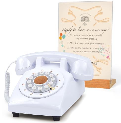 Image of RetroVox Audio Guest Book Wedding Phone Guestbook Guest Audio Message Book, Vintage Style for Wedding Reception, Bridal Shower, Baby Shower(D White)