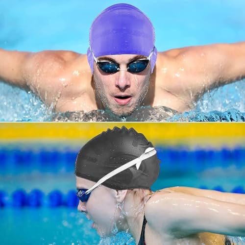 Image of TEKCOOL Designed Long Hair Swim Cap,Waterproof Silicone Swimming Cap for Adult Woman and Men,Keeps Hair Clean with Ear Protector Fresh Long Lasting Silicone Made Waterproof Swimming Cap (Blue)'