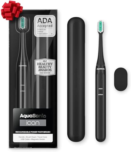 Aquasonic Icon ADA-Accepted Rechargeable Toothbrush | Magnetic Holder & Slim