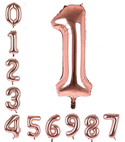 Image of AMFIN Number 1 Foil Balloon Number Balloons One Number Foil Balloon Props for First Birthday - Rose Gold