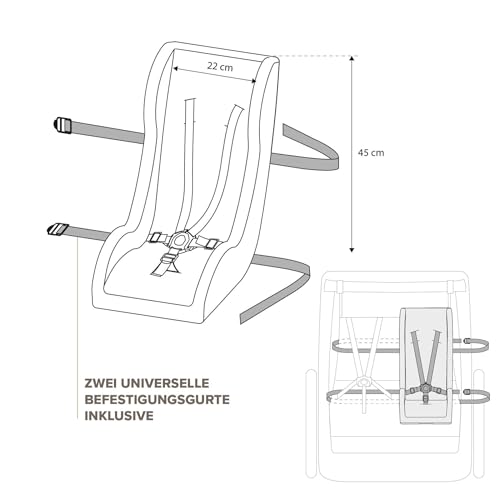 POLISPORT 8015000019 – Mini Pelican Allwetter-Babysitzverkleinerer mit 5-Punkt-Gurt für Anhänger, Kinderwagen, Sicher und Kompatibel für Kinder von 7 bis 18 Monaten, Schwarz