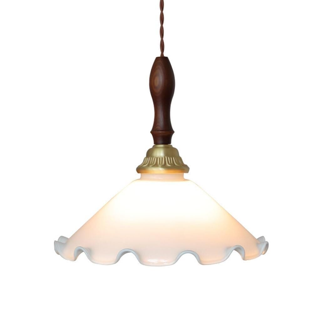 Suspension rétro en verre blanc et bois luminaire réglable