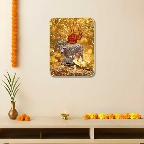 Image of SAF Kubera Lakshmi Ganesha Wall Art with Table Top Stand & Wall Hanging Hole | Premium MDF Prosperity Painting for Mandir Home Office Diwali Dhanteras Decor