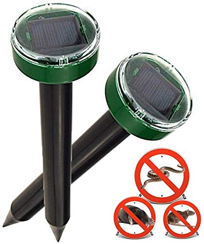 Preisvergleich Produktbild Nurkoo 2 Stück Solar Maulwurfabwehr IP65 Ultrasonic Solar Maulwurfschreck,Mole Repellent, Wühlmausschreck, Maulwurf Vertreiber, Wühlmausvertreiber für Den Garten Rasen Hof-Grasgrün