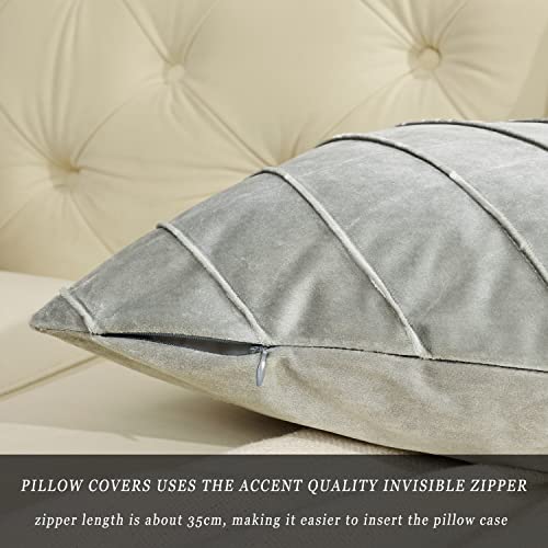 Image of GIGIZAZA Decorative Velvet Pillow Covers 20x20 , Set of 2 Silver Grey Sofa Couch Throw Pillows Covers Cases , Living Room Square Cushion Accent Stripe Covers