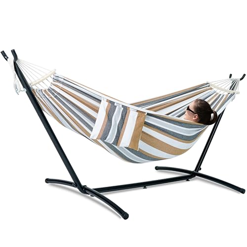 gafete Double Hammock with Stand for Outside, Upgraded Spreader Bar,