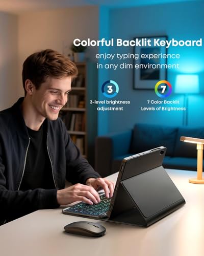Image of Case with Keyboard for Samsung Galaxy Tab A11+ (Plus) 2025 | 7 Color Rainbow Backlight Detachable Keyboard with Mouse for Tablet A11+ SM-X230 SM-X235 SM-X236B, Black