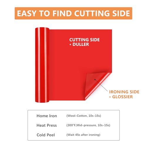Image of HTVVETUR Red HTV Iron on Vinyl 12Inch by 35ft Heat Transfer Vinyl for T-Shirt HTV Rolls for All Cutter Machine - Easy to Cut & Weed (35ft, Red)