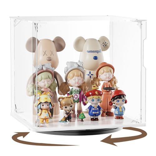 VINAEMO 回転フィギュアケース アクリルケース UVカット コレクションケース 磁石付き 前扉 DIY組み合わせ 積み重ね可能 ディスプレイケース 組立簡単 頑丈 防汚れ アクリルショーケース フィギュア・コレクションアイテム・ガンプラ・ぬいぐるみの展示に最適 (幅30×奥行30×高さ30cm)