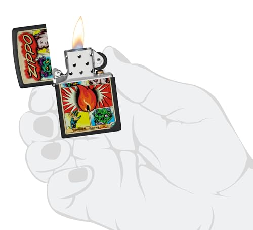 Image of Zippo Comic Zombies Design Black Matte Pocket Fuel Refillable Windproof Lighter, BIS Certified