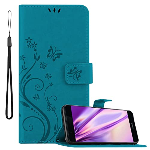Cadorabo Custodia Libro compatibile con Huawei P9 PLUS in BLU FIORE - in Design di Fiore con Chiusura Magnetica, Funzione Stand e 3 Vani di Carte - Portafoglio Cover Case Wallet Book Etui Protezione