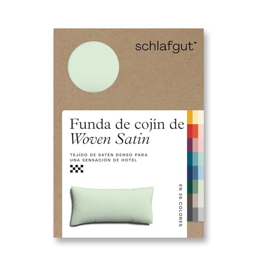 schlafgut Fronha de almofada em cetim tecida de 40 x 80 cm, cor verde claro liso, qualidade de hotel, individual, com 100% algodão macio