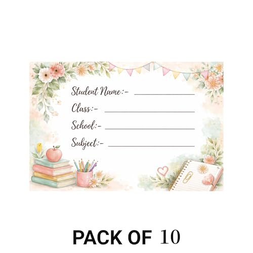 Image of School Notebook Name Labels, Self Adhesive, Pastel Theme, 3x2 Inch, Pack of 10