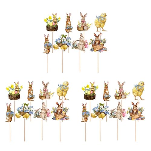 Onchdbfhuu 24 Piezas Pollito Conejo Huevo Estilo Cupcake Topper Festival de Pascua Fiesta de Cumpleaños Decoraciones para Baby Shower