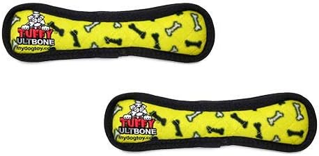 TUFFY-World's Tuffest Soft Dog Toy-Ultimate Bone-Squeakers-Multiple Layers. Made Durable, Strong & Tough. Interactive Play (Tug, Toss & Fetch). Machine Washable & Floats (Regular 2 Pack, Yellow Bone)