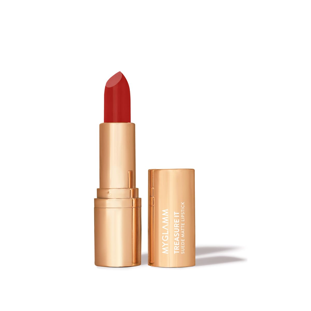MyGlamm Treasure IT Suede Matte Lipstick - French Kiss (Red Shade) | Long Lasting, Non Drying Bullet Lipstick With Vitamin E (4.2g)