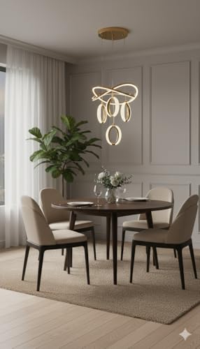 Image of Premium Modern LED Hanging Light for Living Room, Bedroom, Dining, Hall & Office | Decorative Golden Pendant Ceiling Lamp for Home Decor, Stylish Ceiling Lights (Golden Orbit, Medium)