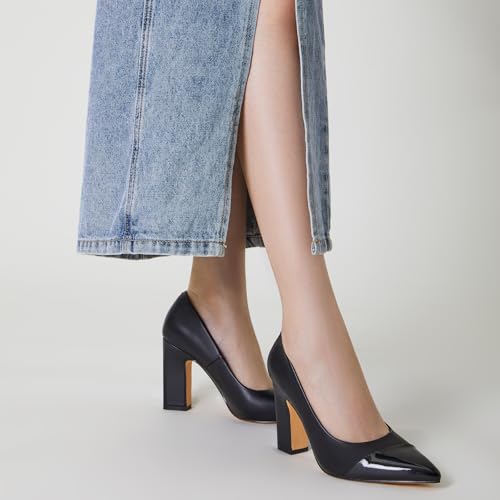 Trary Black Heels High Heels For Women Pumps Shoes Women Closed Pointed Toe Heels Comfortable Women'S Pumps Chunky Block Heels Slip-On Office Party Wedding Dress Shoes 3.54 Inch Heels Size 8.5 thumb #4