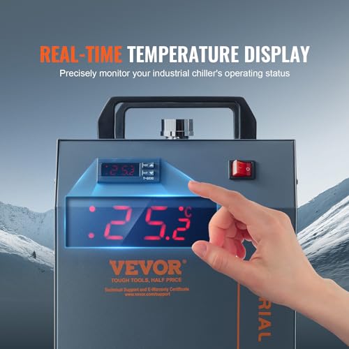 Image of VEVOR Industrial Water Chiller, CW-5200, 7L Water Tank, 13L /min Max Flow Rate, CO2 Laser Engraving Machine Cooling System, Grey Copper Industrial, Matte Finish