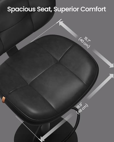Image of VASAGLE Bar Stools Set of 2, Height Adjustable Kitchen Barstools, Swivel Bar Chairs with Back and Footrest, Quilt PU Leather Surface, Dining Room, Counter, Steel, Ink Black ULJB150B101S