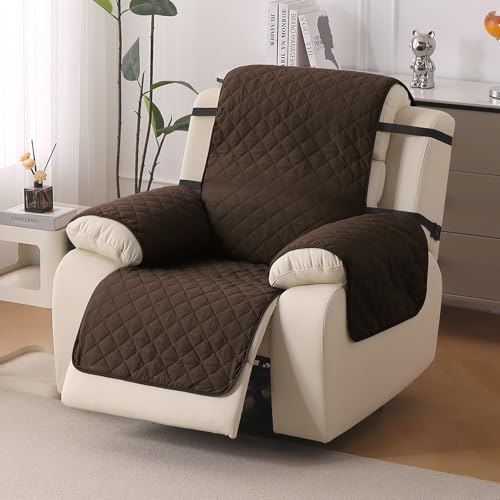 Image of HOKIPO 'UrbanQuilt' Recliner Sofa Cover Mat for 1 Seater | Quilted Polyester 1-Piece Design with SecureFit Dual Belt, Chocolate Brown (AR-6069-M1)