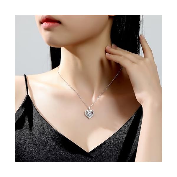 Moissanite Necklace for Women Moissanite Heart Necklace 1-3 Carat, Engraved with 'I LOVE YOU' Jewelry Gifts for Wife for Girlfriend for Mom Birthday Gift Anniversary Present - Image 3