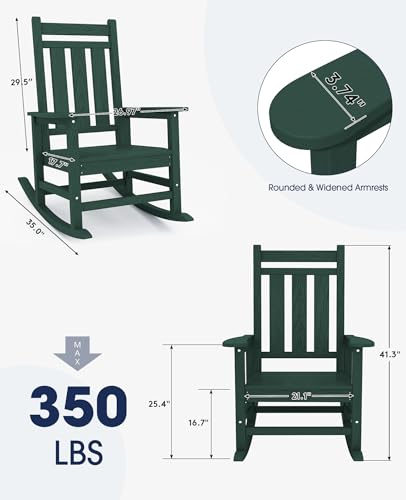 Image of KINGYES Oversized Outdoor Rocking Chair, HDPE Patio Rockers, Green