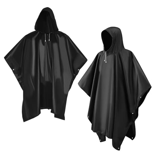 Photo de 2 Pièces Poncho Pluie Imperméable, Poncho Pluie Imperméable Matériau EVA, Unisexe Poncho Pluie Réutilisable, Adulte Poncho Pluie Imperméable Rain Poncho pour Cyclisme, Randonnée, Camping, Voyage
