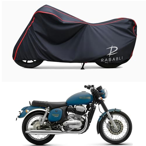 Image of Waterproof Bike Body Cover Compatible for | Jawa Forty Two Starlight | Taffeta Fabric, Red Piping Design, Bottom Elastic Fit | Dustproof, Sun UV & Rain Protection for All Bikes