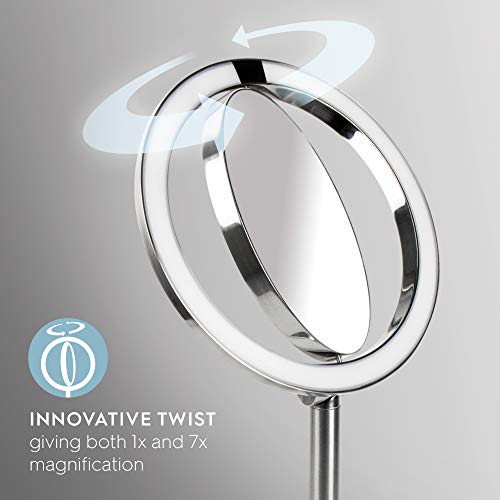 HoMedics Beauty Mirror with Approach Sensor, Magnifying LED Mirror, Heavy Base for Stabilised Use, Bright Illumination, Distortion-Free Mirror Glass, 7x Magnification, Cordless and Rechargeable