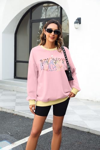 Image of BANGELY Fantastical Sweatshirt Women Cute Embroidered Fantastical Princess Sweater Family Vacation Shirt Long Sleeve Top