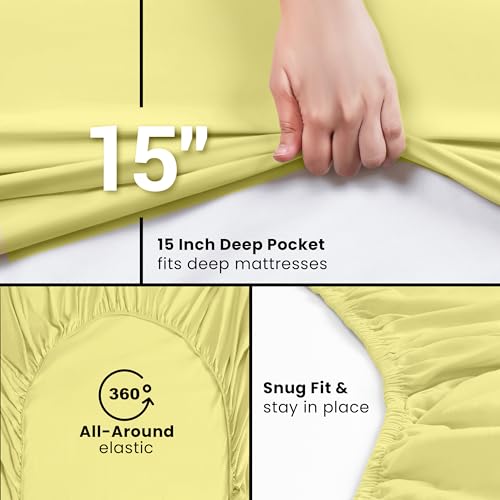 Image of Utopia Bedding Queen Fitted Sheet - Bottom Sheet - Deep Pocket - Soft Microfiber - Shrinkage and Fade Resistant-Easy Care -1 Fitted Sheet Only (Yellow)