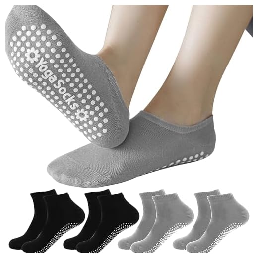 Abauoat 4 Pares Calcetines Pilates Yoga, Pilates Calcetines Antideslizantes Mujer pour Yoga,con Asas y Correas, para Pilates, Danza,Fitness,Talla única (2 Negro y 2 Gris)