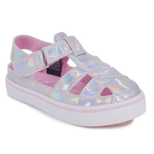 Nautica Kids Mikkel Girls Closed-Toe Outdoor Sport Casual Sandals-Iridescent Silver -9