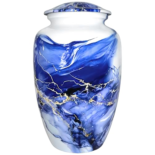NANIURN Urns for Ashes Adults, Cremation Urns for Adults, Memorial Funeral Urn for Ashes, Erns, White and Blue Marbel Finish Urn - Large Size