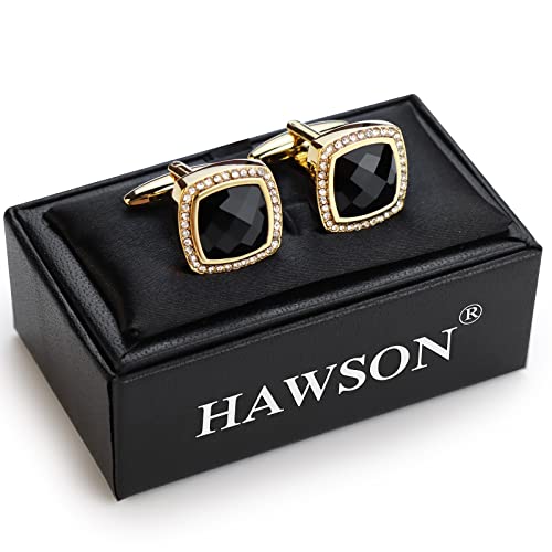 HAWSON Cufflinks for Men, Gold Diamond Crystal Cufflinks for Groom Husband Personalized Gifts, Mens Formal Wedding Business Cufflinks, Luxurious Gorgeous Cuff Links French Shirt Accessories4