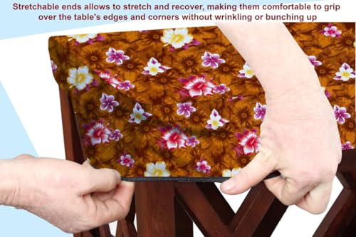 Image of The Furnishing Tree Elastic Rectangular Dining Table Cover WxL 36x48 in Inches Polyester Floral Pattern Orange