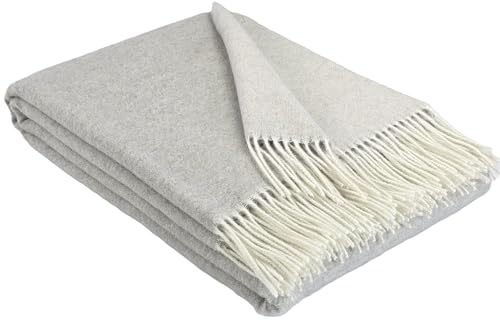 STTS International Wolldecke Wohndecke Merinowolle - Kaschmir - Mix 140 x 200 cm sehr weiches Plaid Kuscheldecke Faro (Beige/Grau-Weiß (Double face))