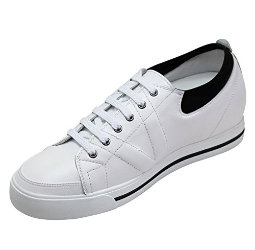 TOTO Men's Invisible Height Increasing Elevator Shoes - White/Black Leather Lace-up Sneakers - 2.4 Inches Taller - D8171 - Size 11 D(M) US2