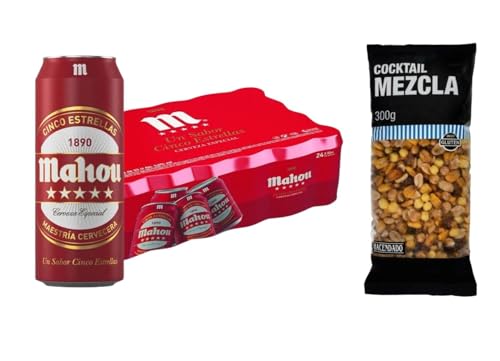 UBOON - Pack de 24 uidades x 50 cl Cerveza Especial Dorada Lager 5 Estrellas, Sabor 5 Estrellas, 5,5% Volumen de Alcohol + 'Un Cocktail Mezcla Mercadona de Regalo!'