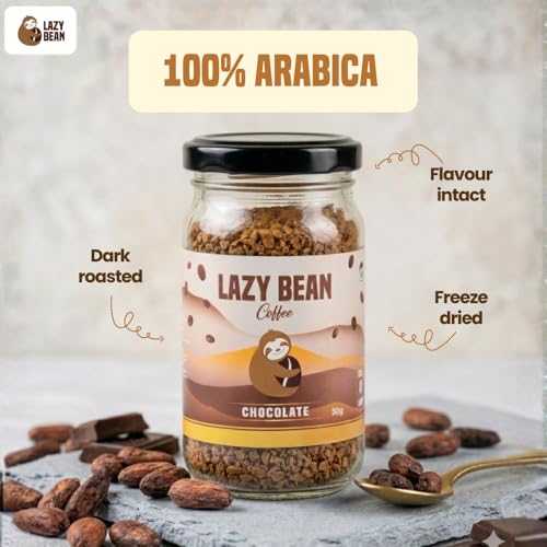 Image of Lazy Bean Intense Chocolate Flavoured - Premium Instant Coffee Powder 50 g | Strong Black Coffee, Rich Aroma, Quick-Dissolving Granules | Ready in Seconds for Hot or Iced Brews at Home, Office, Travel