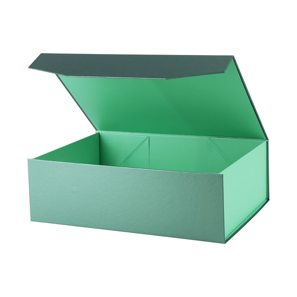 Boîte cadeau verte avec couvercle rigide haut de gamme et fermeture aimantée invisible