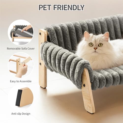 MEWOOFUN Erhöhtes Weich Katzensofa Bett für große Katzen und Kätzchen, Stabiles Katzenbett kleines Hundebett mit waschbarem abnehmbarem Bett, 56x45cm (Grau, M)