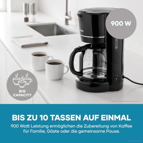 SEVERIN Filterkaffeemaschine, 10 Tassen, Permanentfilter, Glaskanne, Schwarz [KA 4320] – Ansicht 5