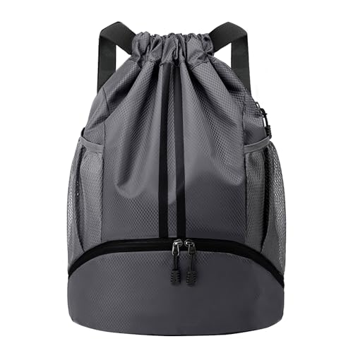 Image of JELUTAR Drawstring Backpack Gym Bag with Shoes Pocket, Dark Grey | Water-Resistant String Backpack for Soccer, Basketball, Swim, Beach Cinch for Women Men, 18 L Large Capacity, Wet Pocket