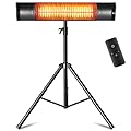 Outdoor Electric Heater, 1500W Outdoor Heaters for Patio, Tripod Mounted Infrared Heaters with Remote, Radiant Patio Heater with 3 Heat Settings, 8H Timer for Outdoor, Garage, Yard