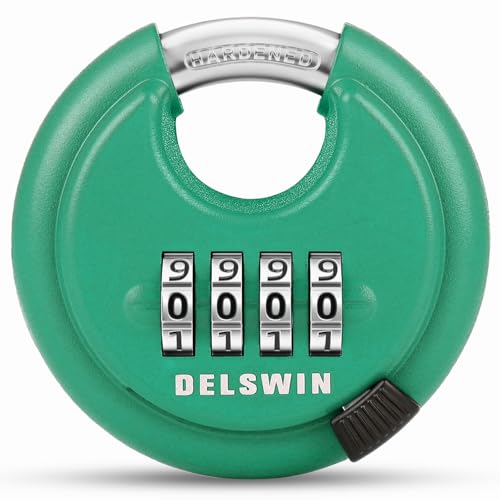 Image of 4 Digit Combination Disc Padlock with Hardened Steel Shackle Silver Lock for Sheds, Storage Unit, Gym and Fence (Green 1Pcs)