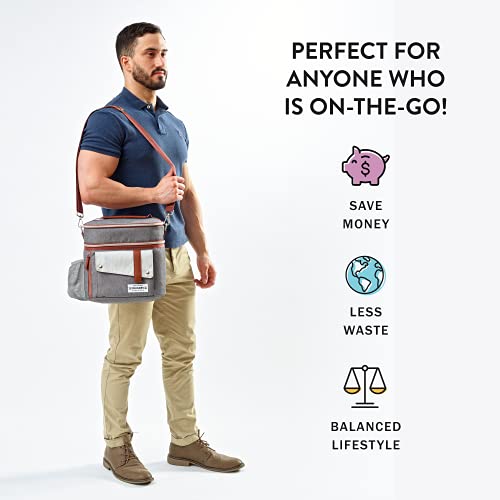 Foundry By Fit + Fresh, Wickenden Dual-Compartment Insulated Lunch Bag For Men & Women, Includes Four Meal Prep Containers, Adult Lunch Box & Insulated Cooler, Perfect For Work, Beach & More, Grey #TOP6