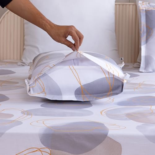 Image of HOMEMONDE Cotton Flat Sheet with Two Pillow Covers Soft & Breathable Bed Sheet for Queen Size Bed (90 x 100 Inch / 229 x 254 cms, Spheres of Serenity) | Perfect for Home Decor & Gifting